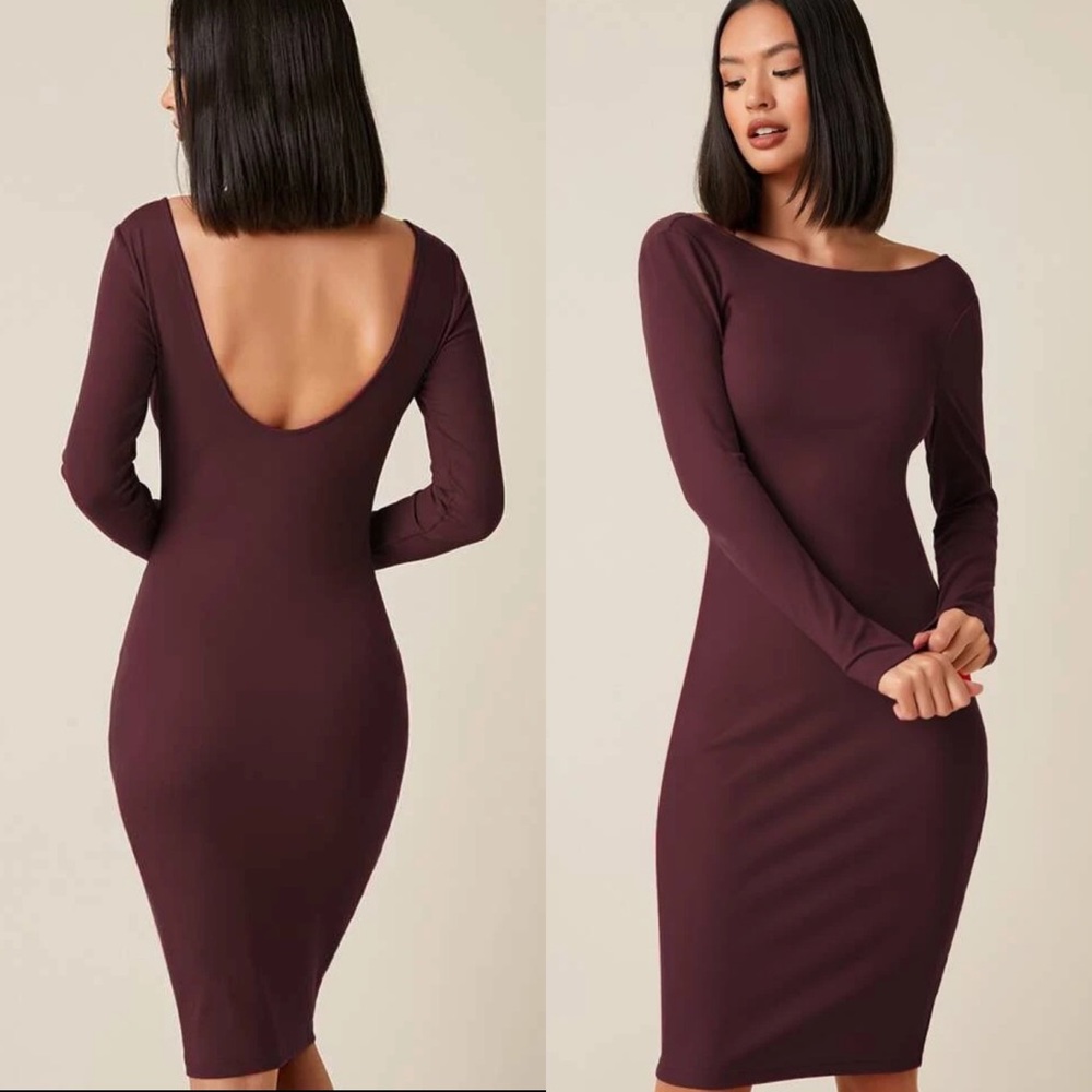 Long sleeve low back midi dress black - Picture 3 of 3